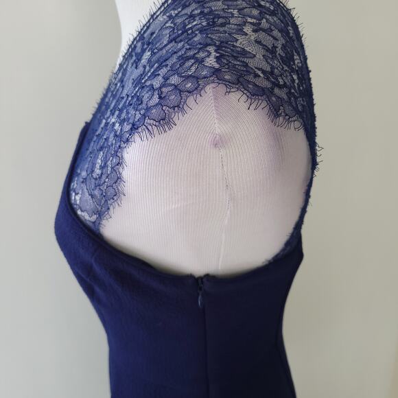The Kooples Lace Sleeve Cocktail Dress Blue Fit Flare Crepe Medium - Picture 6 of 14